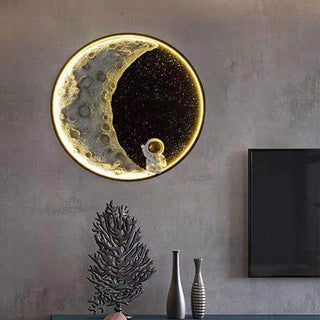 Aria Applique Murale Moderne Astronaute Lune, Métal, Noir, Chambre/Salon