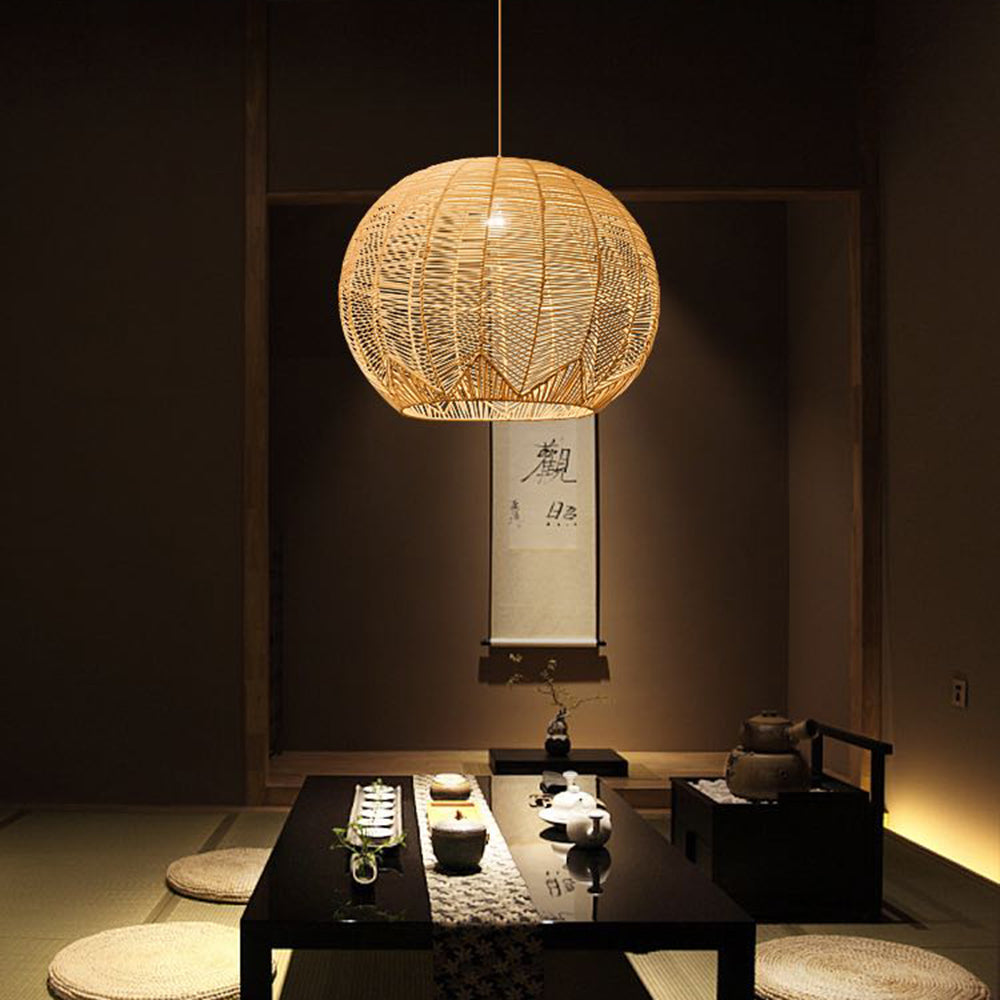 Ritta Luminaires Suspensions Grande Ballon Vintage Métal/Rotin Bois Bureau/Salon