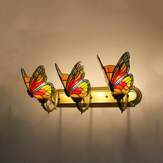 Arisha Applique Murale Papillon Tiffany, Métal/Verre, Bleu/Rouge/Multi-Couleurs/Bleu Clair