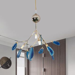 Arisha Art LED Suspension Bleu Métal Agate Salon Chambre à coucher