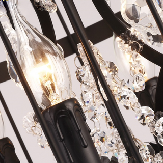 Arisha Industrielle LED Suspension Noir Métal Cristal Salon Salle à manger