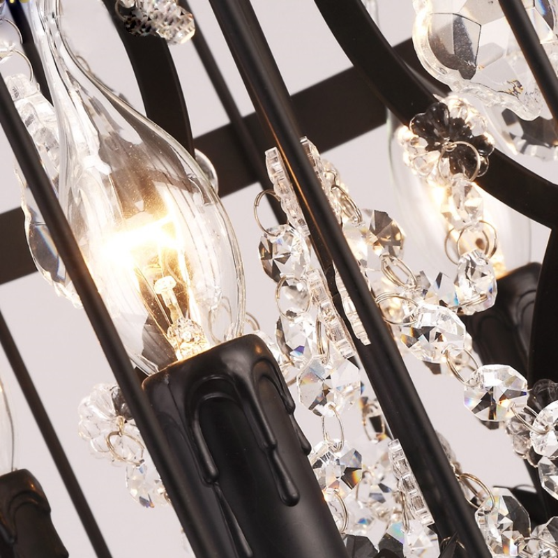 Arisha Industrielle LED Suspension Noir Métal Cristal Salon Salle à manger
