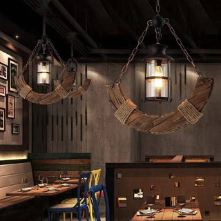 Epoch Industrie LED Suspension Linénaire Brun Bois Métal Verre Salle à Manger