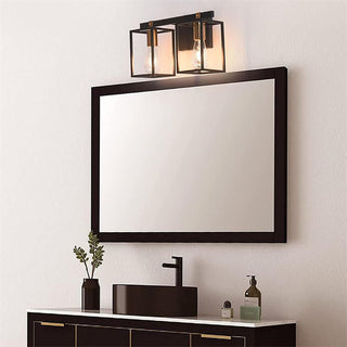 Silva Applique Murale à Miroir Carré Design LED Vintage Métal Noir Salle de Bain