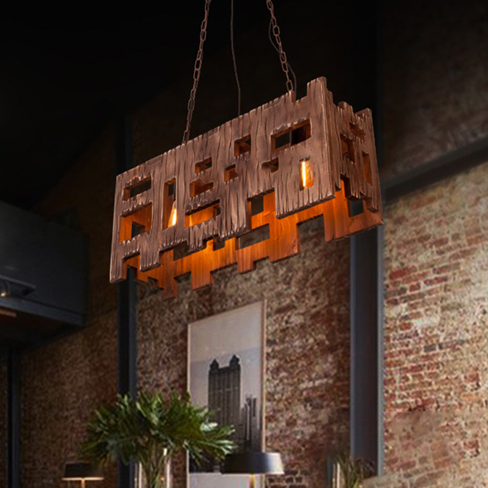 Epoch Suspension Rectangulaire Rustique, Metal/Bois, Bois, Chambre