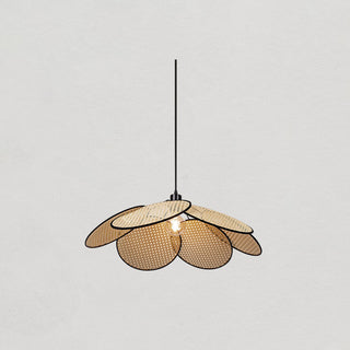 Ritta Suspension Fleur Moderne, Métal/Rotin, Noir/Blanc, Salon