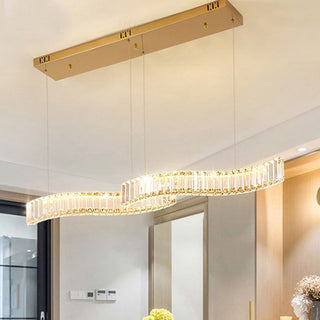 Kristy Luminaires Suspensions LED Wave Moderne Grande Cristal Métal Argent/Or Salon/Cuisine