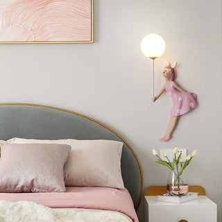 Aria Applique Murale Moderne en Forme de Ballon et de Fille, PV, Rose, Chambre à coucher