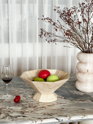 Facet Pedestal Bowl Storage Tray-Neutral Decor