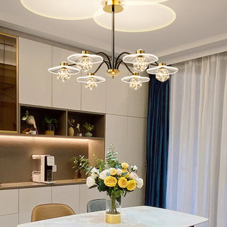 Arisha Suspension Multi Transitionnel, Métal/Acrylique/Verre, Doré, Salon/Chambre à Coucher