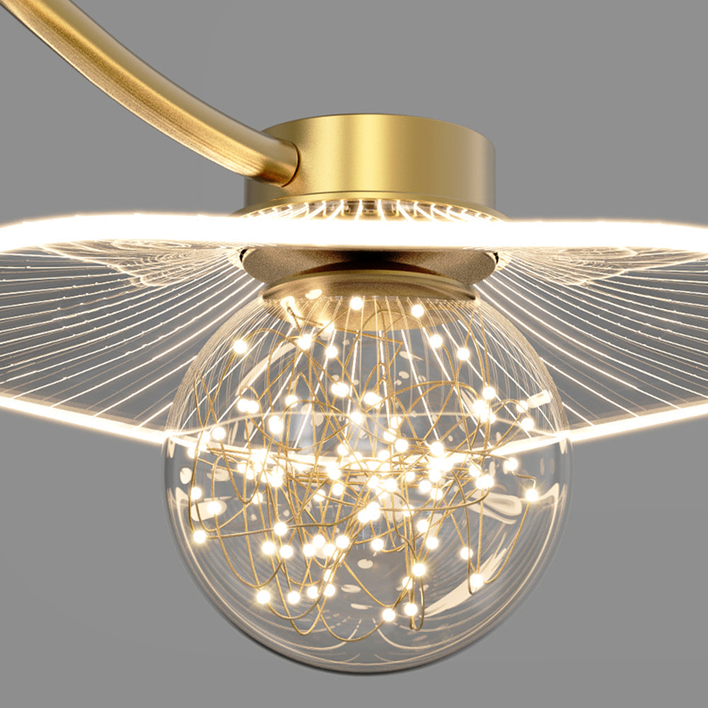 Arisha Suspension Multi Transitionnel, Métal/Acrylique/Verre, Doré, Salon/Chambre à Coucher