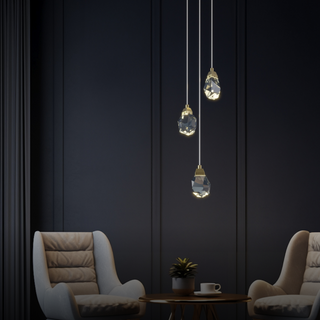 Kristy Luminaire Or Suspension Verre/Métal Pierres Chambre/Salon