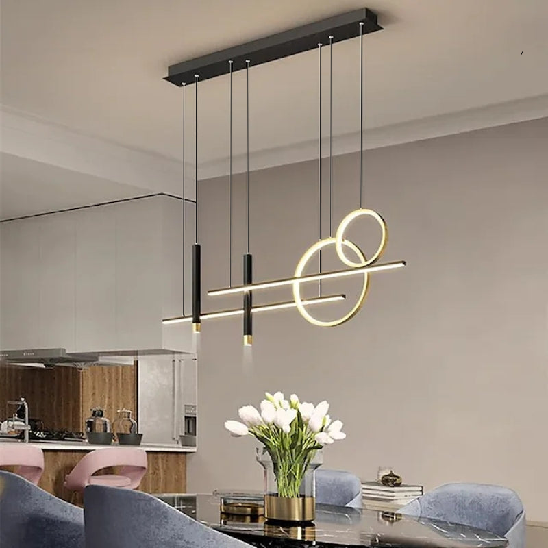 Arisha Suspension Linéaire Moderne, Métal/Acrylique/Gel de Silice, Noir/Doré,Salon