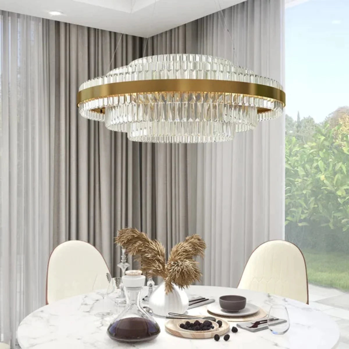 Kristy Design LED Luminaire Lustre Moderne Cristal Doré Salon