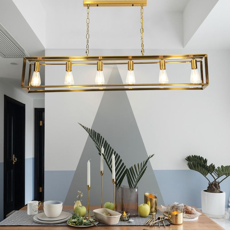 Silva Rectangle Vintage LED Suspension Noir Laiton Métal Salon