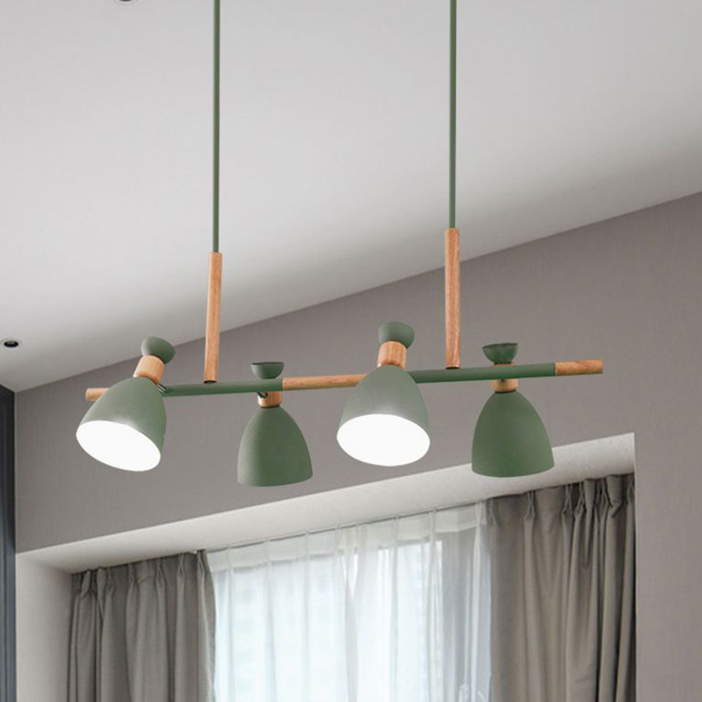 Valentina Luminaires Suspensions 4 Lampes Nordique Bois/Métal Blanc/Vert/Gris Cuisine/Salon
