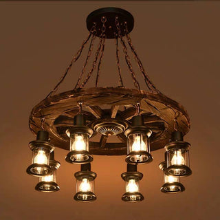 Epoch Ronde Vintage LED Lustre Bois/Métal/Verre Salon Cuisine