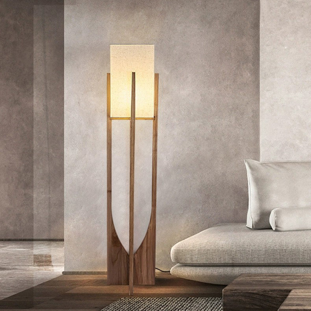 Muto Lampadaire Rectangulaire Naturel, Tissu, Bois, Salon/Bureau