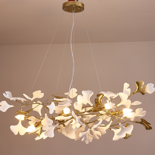 Korinor Lustre Suspension Feuille Artistic Design. Métal/Céramique. Blanc. Salon-Luire