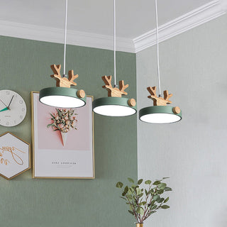 Valentina Suspension Rond Mignon Moderne Métal/Bois Vert/Noir Salle à manger