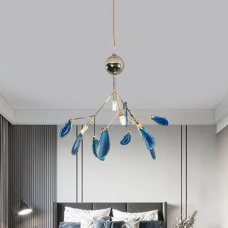 Arisha Art LED Suspension Bleu Métal Agate Salon Chambre à coucher