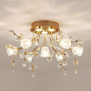 Arisha Design LED Plafonnier Fleur Art Deco Métal/Verre Doré Salon/Chambre à Coucher
