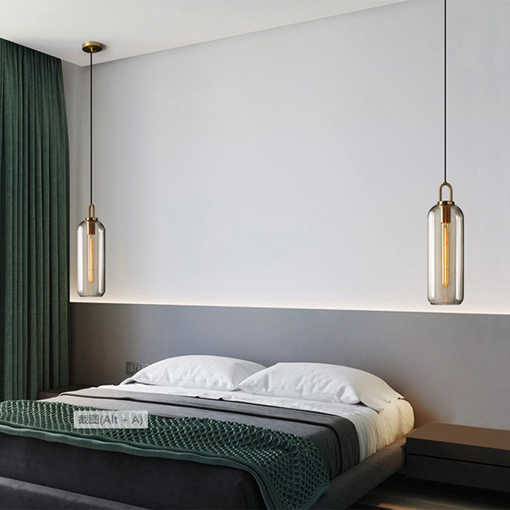 Valentina Luminaires Suspensions Cylindre Moderne Métal/Verre Gris Fumé/Clair Salon/Bureau