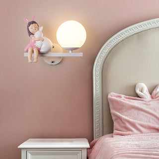 Aria Applique Murale Boule Moderne, Métal/Verre, Rose/Blanc, Chambre d'enfants