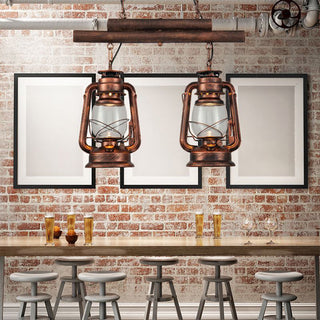 Silva Luminaires Suspensions Lanterne Vintage Métal/Verre Laiton/Cuivre Salon/Salle à manger