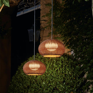 Ritta Moderne LED Suspension Café Beige Métal/Rotin Extérieur