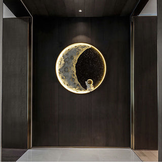 Aria Applique Murale Moderne Astronaute Lune, Métal, Noir, Chambre/Salon