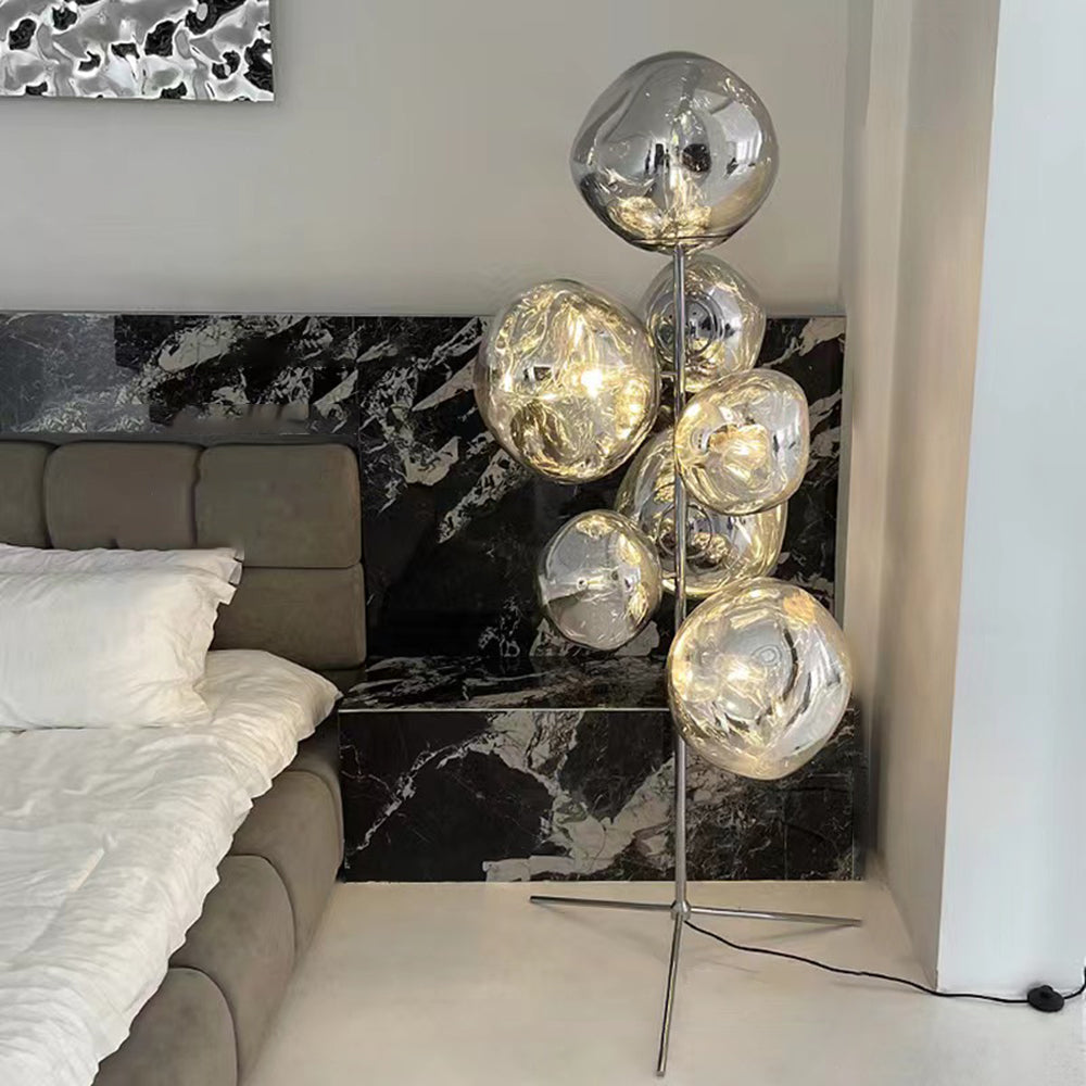 Valentina Design Lampadaire Globe Moderne Métal/Acrylique Or/Rose Dorée/Chormé/Gris Fumé Salon