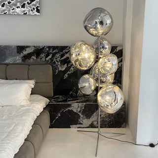 Valentina Design Lampadaire Globe Moderne Métal/Acrylique Or/Rose Dorée/Chormé/Gris Fumé Salon