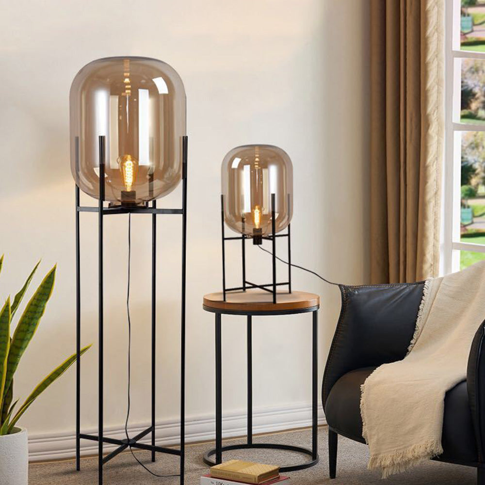 Mira Design Lampadaire Globe Moderne Verre/Métal Noir Chambre/Salon