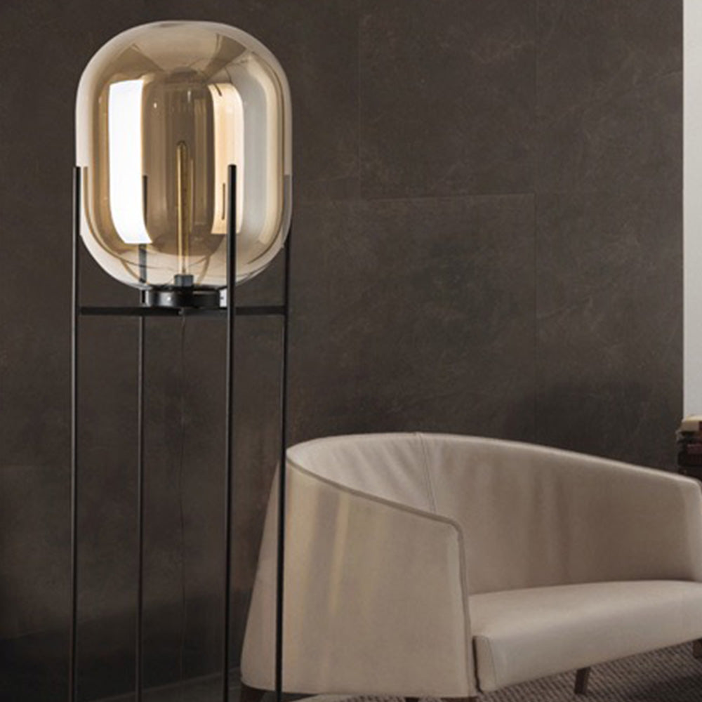 Mira Design Lampadaire Globe Moderne Verre/Métal Noir Chambre/Salon