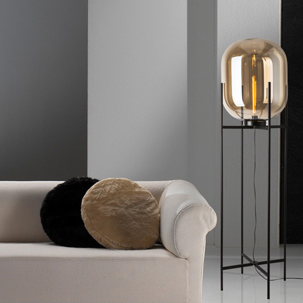 Mira Design Lampadaire Globe Moderne Verre/Métal Noir Chambre/Salon