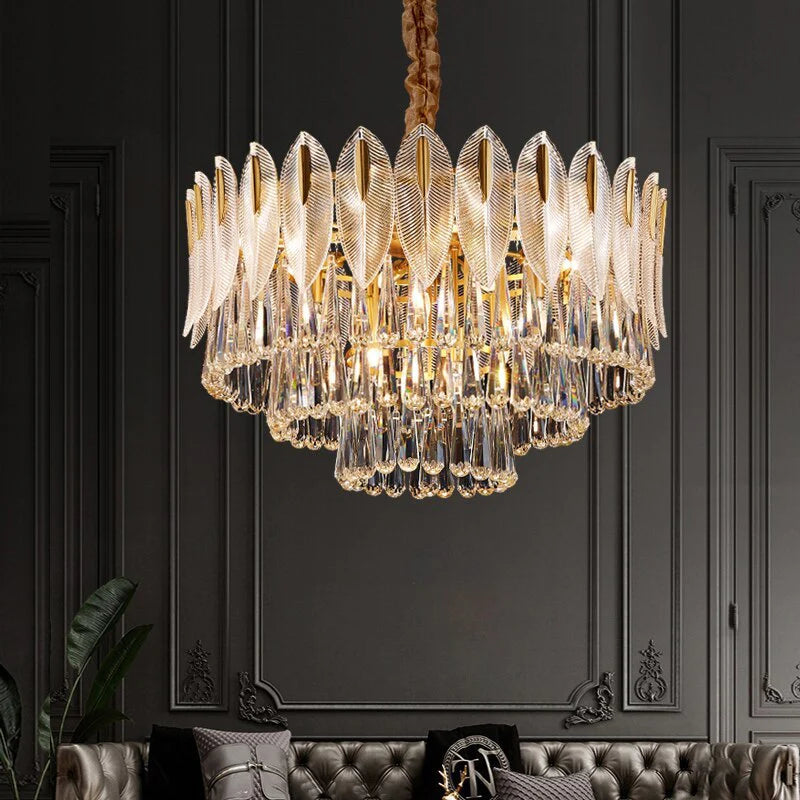 Kristy Lustre Plume Cristal, Métal/Cristal, Doré, Salon