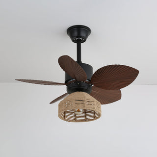 Plafonnier ventilateur Rivora en rotin tropical
