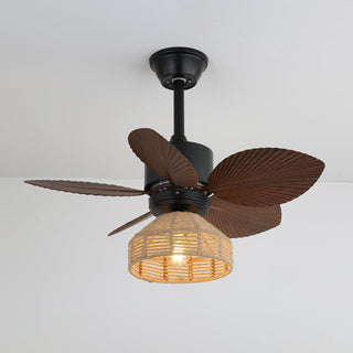 Plafonnier ventilateur Rivora en rotin tropical