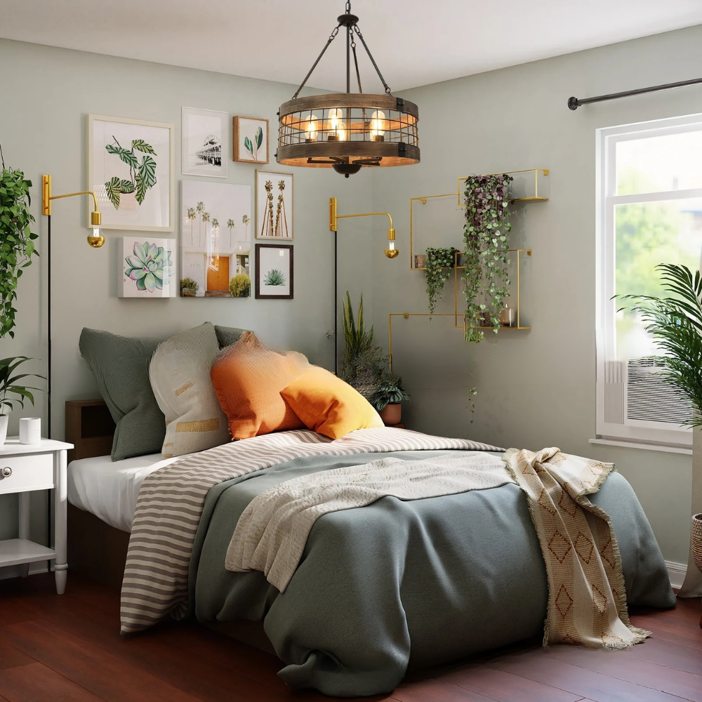 Silva Industriel LED Suspension Bois Métal Salon