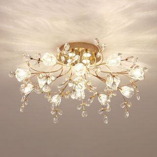 Arisha Design LED Plafonnier Fleur Art Deco Métal/Verre Doré Salon/Chambre à Coucher