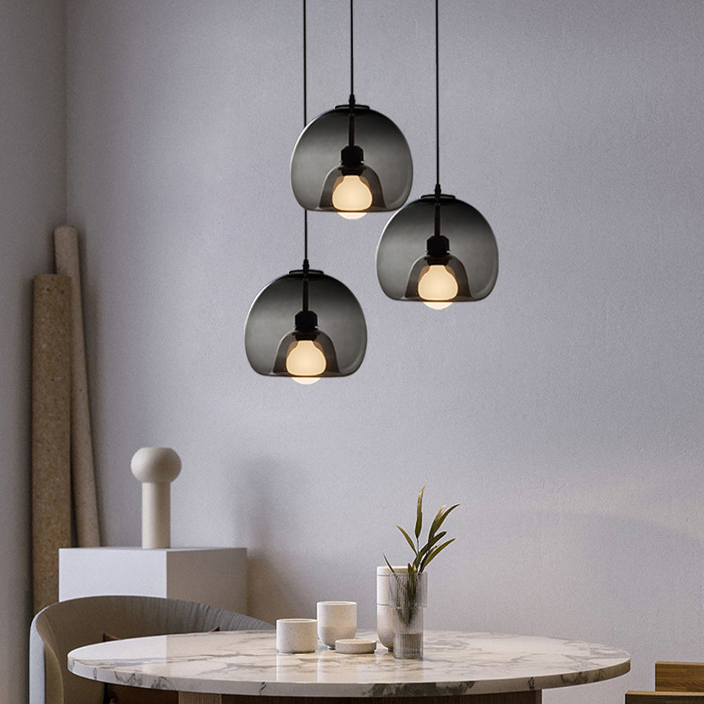 Valentina Luminaires Suspensions Globe Moderne LED Verre/Quincaillerie Ambre/Gris Fumé Salle à Manger/Salon