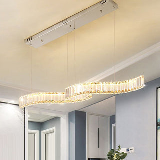 Kristy Luminaires Suspensions LED Wave Moderne Grande Cristal Métal Argent/Or Salon/Cuisine
