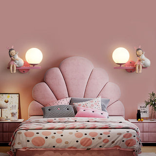 Aria Applique Murale Boule Moderne, Métal/Verre, Rose/Blanc, Chambre d'enfants