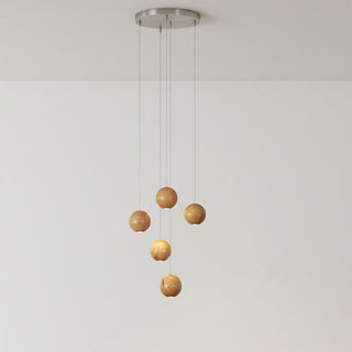Wooden Orb Sphere Cluster Pendant Light-Neutral Decor