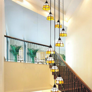 Tiffany Rétro LED Lustre Métal Verre Salle À Manger