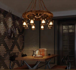 Epoch Ronde Vintage LED Lustre Bois/Métal/Verre Salon Cuisine