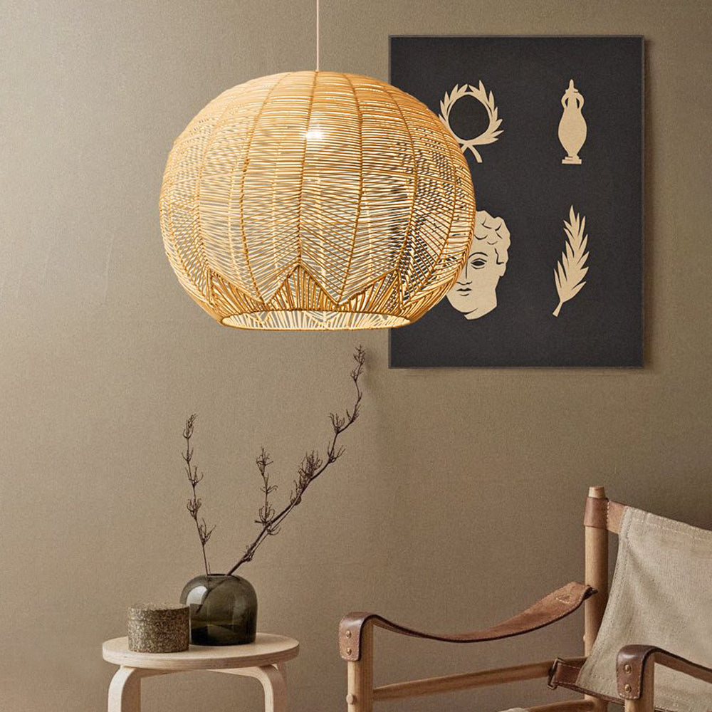 Ritta Luminaires Suspensions Grande Ballon Vintage Métal/Rotin Bois Bureau/Salon