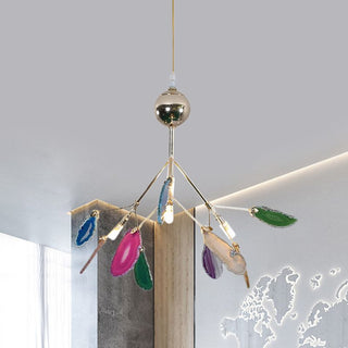Arisha Art LED Suspension Bleu Métal Agate Salon Chambre à coucher