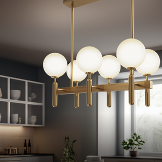 Kristy Luminaire LED Lustre Moderne Verre/Métal Doré/Blanc Salon